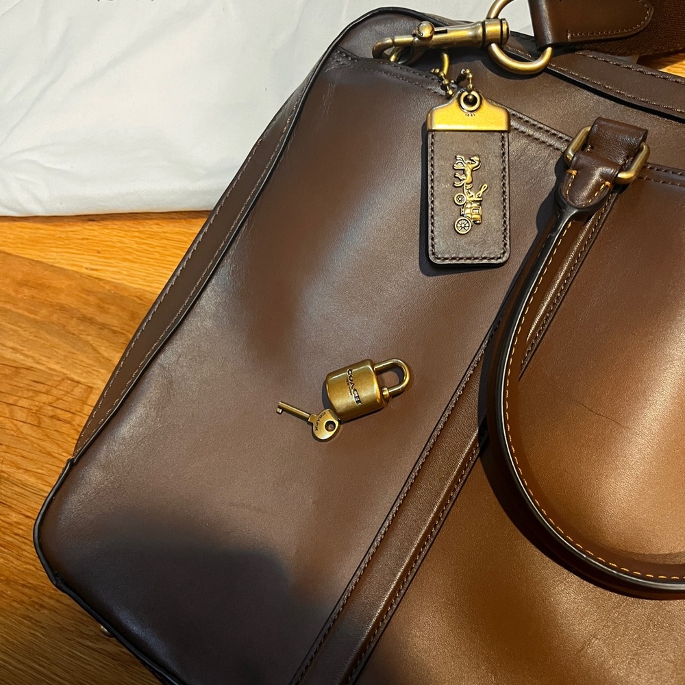 COACH Metropolitan Slim Brief (Briefcase) in Saddle Brown and Brass - Picture 3 of 8